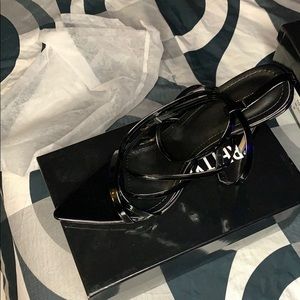 Patent pointy toe strapped heels